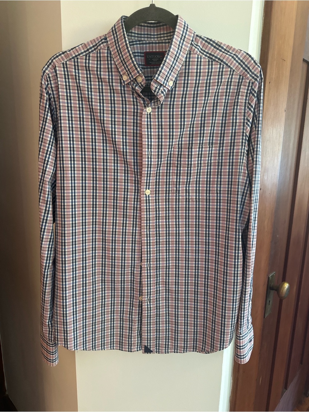 UNTUCKit Button-Down Plaid Shirt in Red, Blue & White
